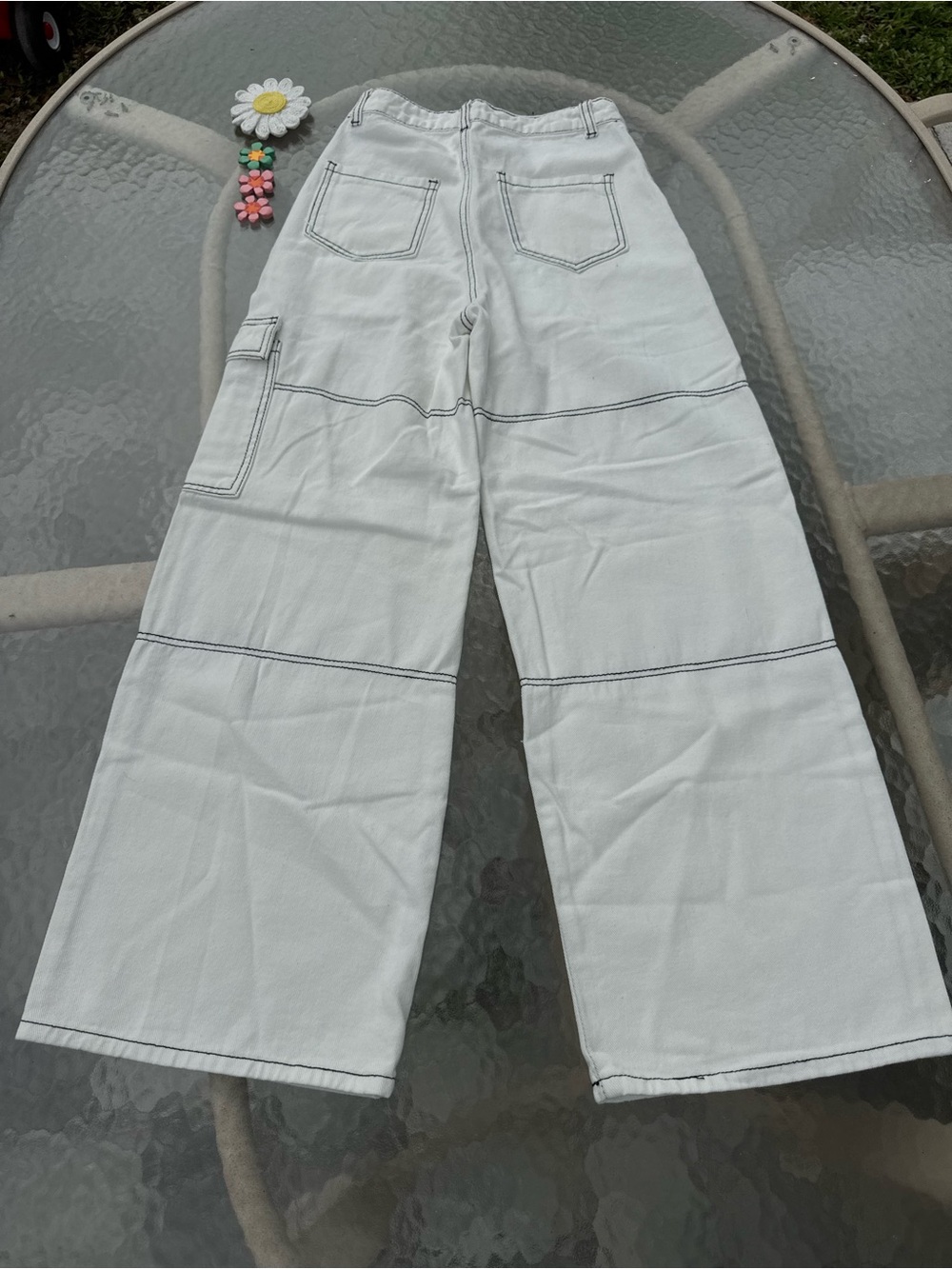 🤍NWT Forever 21 Contrast Stitch Wide Leg Cargo Jeans Size 25